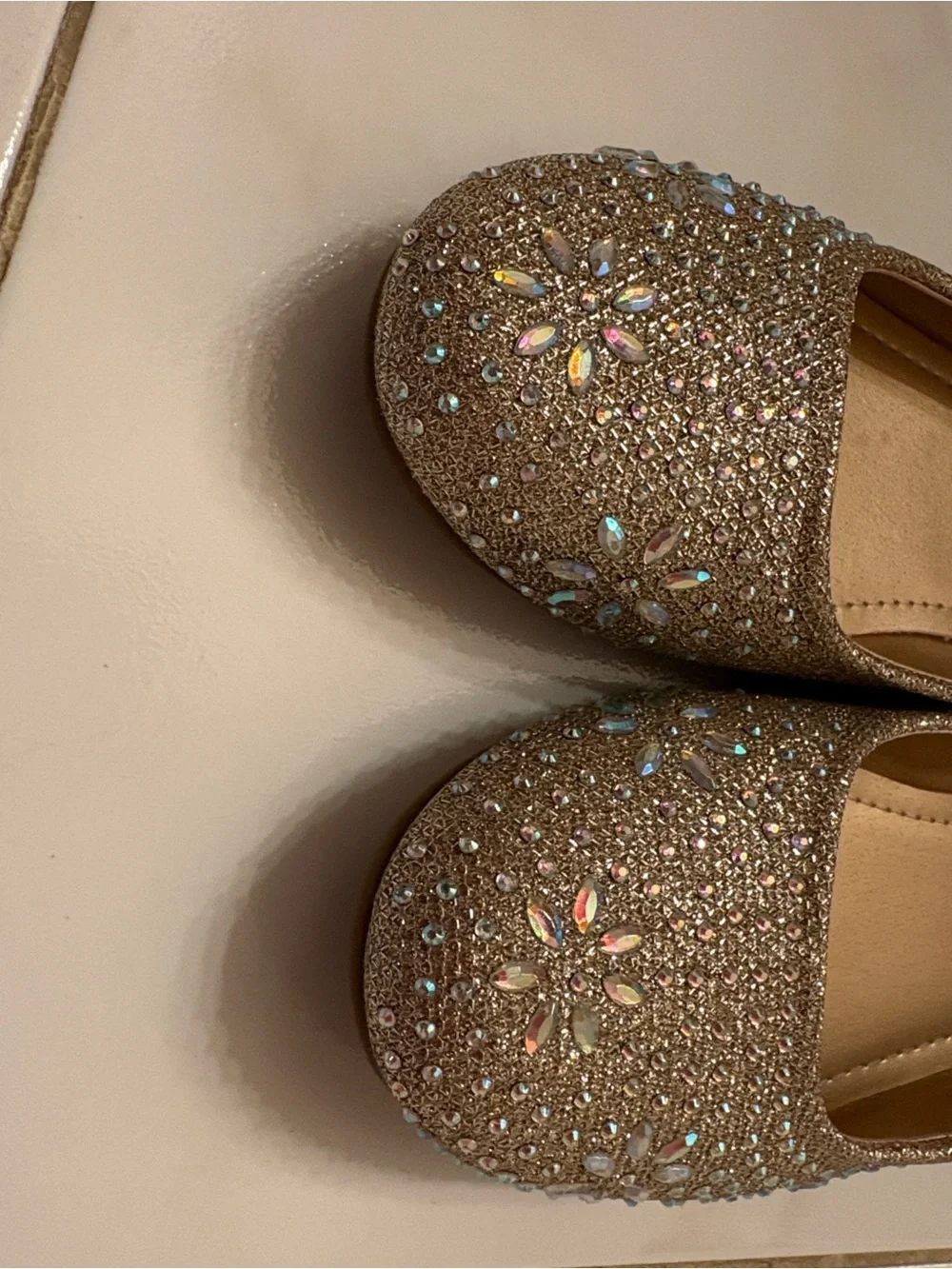 Dream Pairs Rose Gold Glitter Crystal Flower Ballet Flats
